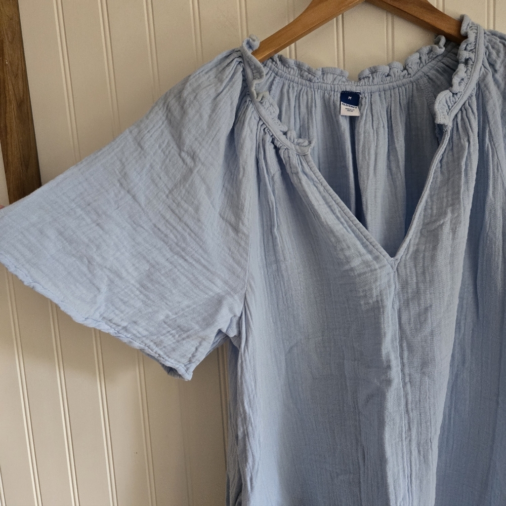 Old Navy Baby Blue Gauze Flutter Sleeve Knee Length Dress - Picture 3 of 7
